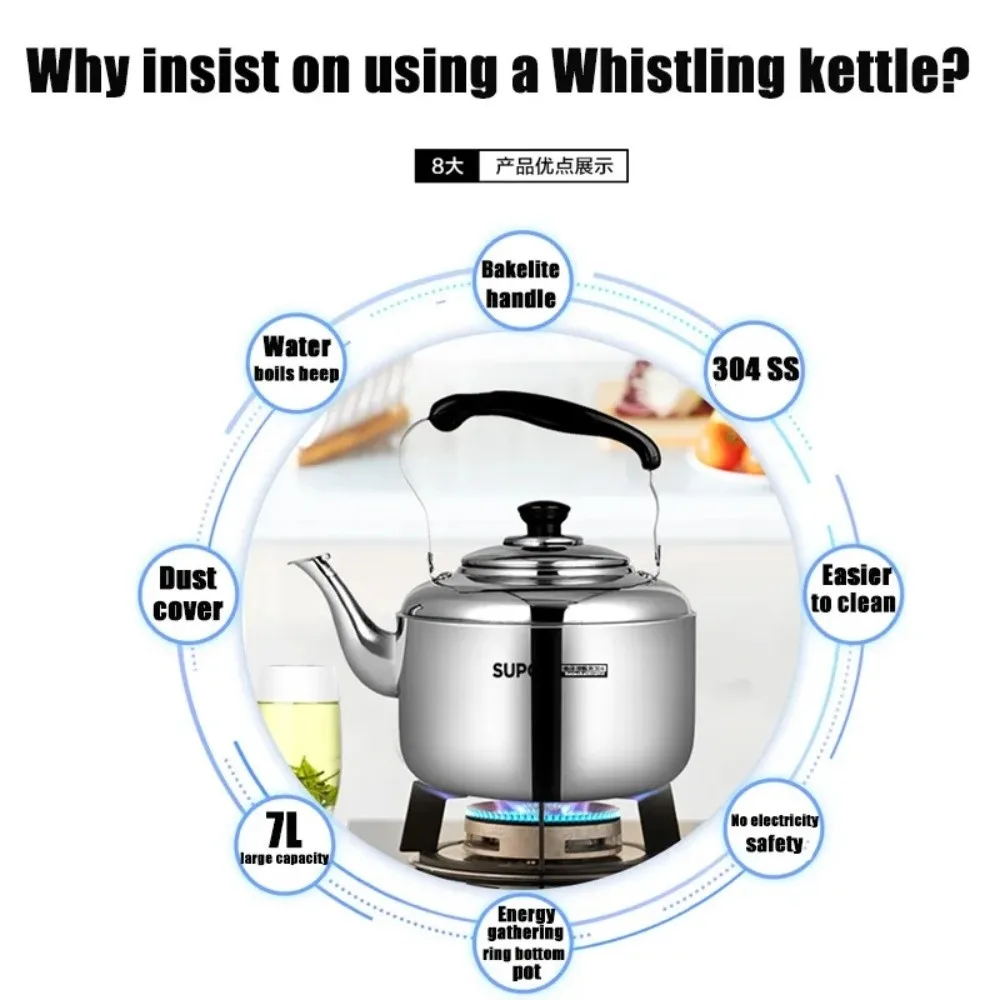 Stainless Steel Whistling Teapot Anti Burn Handle Large Diameter Spout Stovetop Water Boiler Eco Friendly Whistling Feature