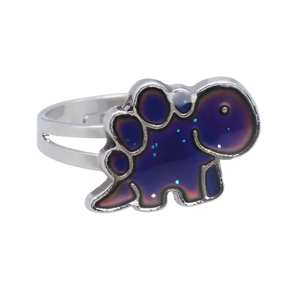 Mood Ring Vintage Little Dinosaur Glitter Powder Adjustable Size Unique Temperature Control Color Animal Rings Female Jewelry