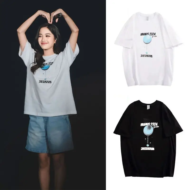 تي شيرت FrieenBecky Movie Uranus 2324 بأكمام قصيرة بنفس الطراز مع طباعة الأرض، بلوزة فضفاضة غير رسمية من القطن الخالص للصيف #2