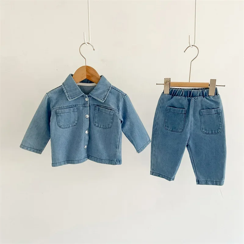 Children Clothing 2022 Spring and Autumn Boys and Girls Baby Long Sleeve Denim Shirt Coat Pants Two Piece Fashion Casual Set