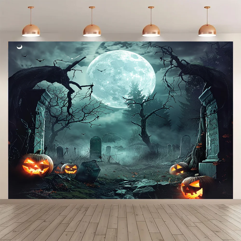 Halloween Horror Nacht Kürbis Mond Party Dekoration Hintergrund Stoff, geeignet für Innen-und Außen dekoration