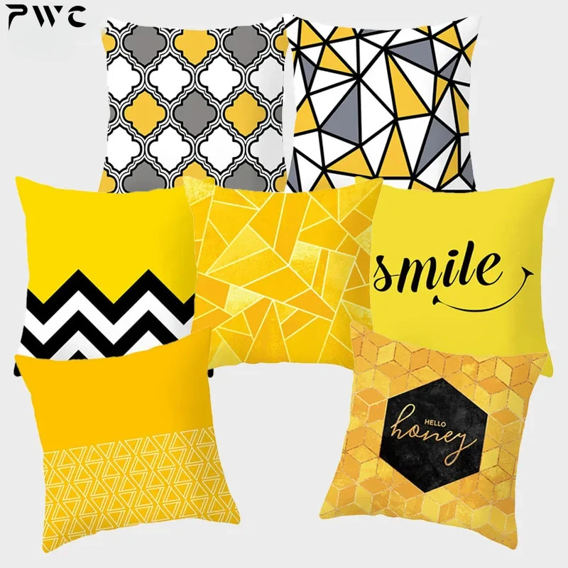 

Yellow Decorative Cushion Covers 45*45cm Polyester Pillow Decorative Geometric fundas cojines housse coussin Pillowcovers