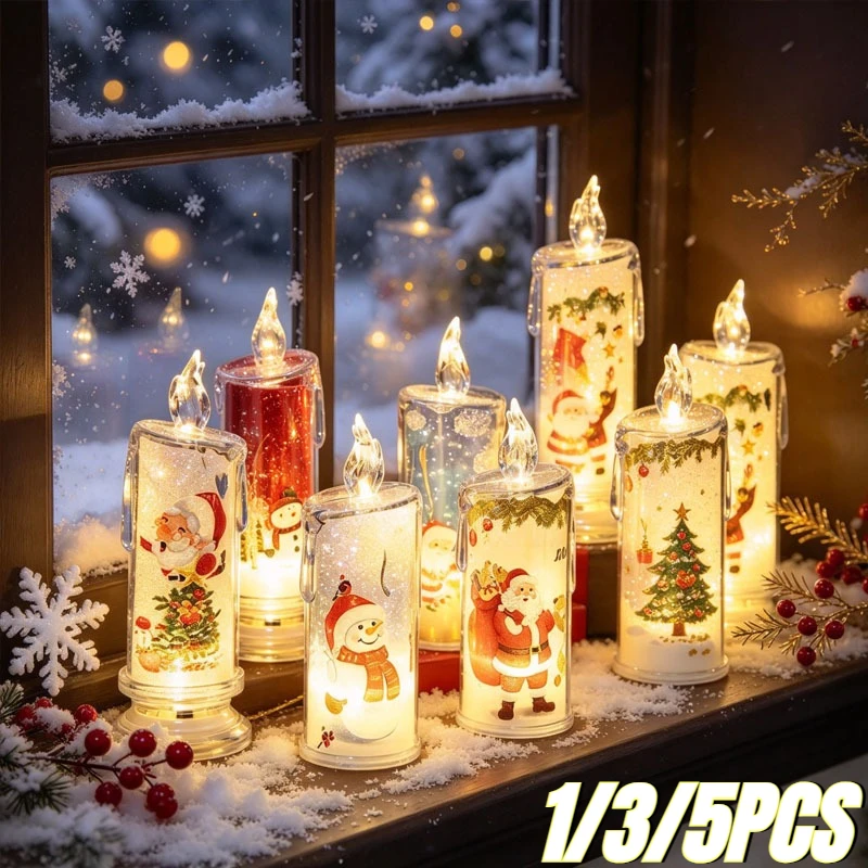 Christmas LED Flameless Electronic Candle Dripping Tears Design Santa Claus Snowman Ornament for Home Party Decor Warm Fun