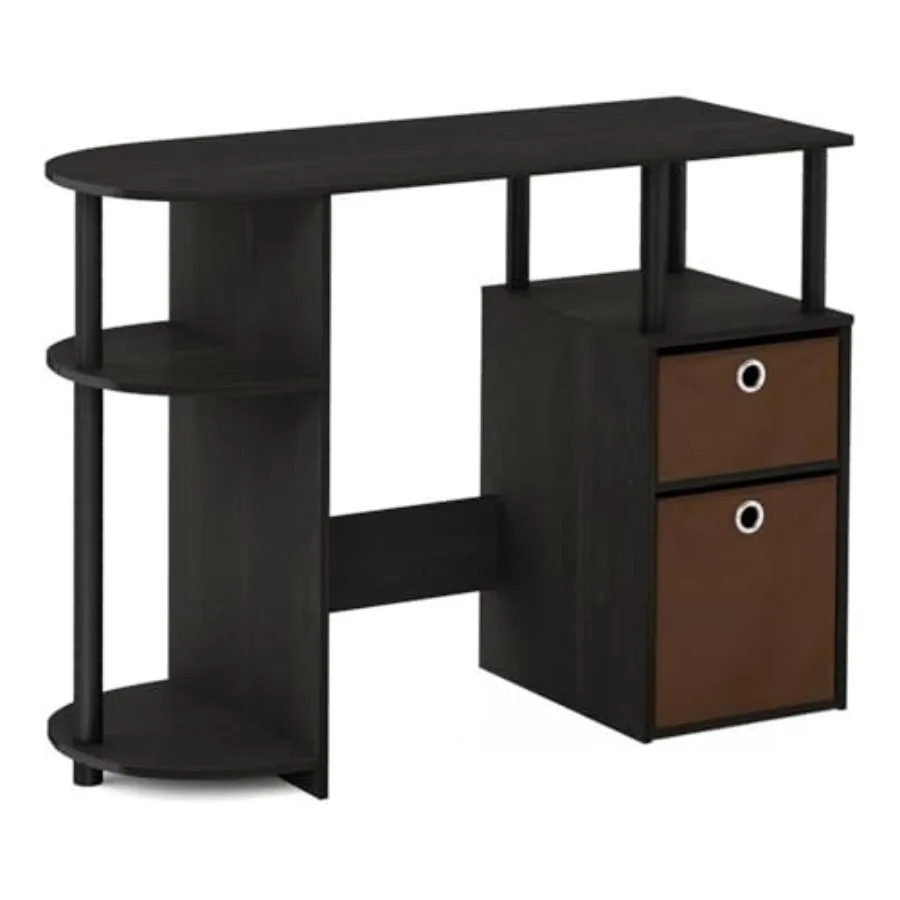 

Wood Simplistic Computer Study Desk with Bin Drawers in Espresso for Home Office Space-Saving Storage and Modern Aesthetic