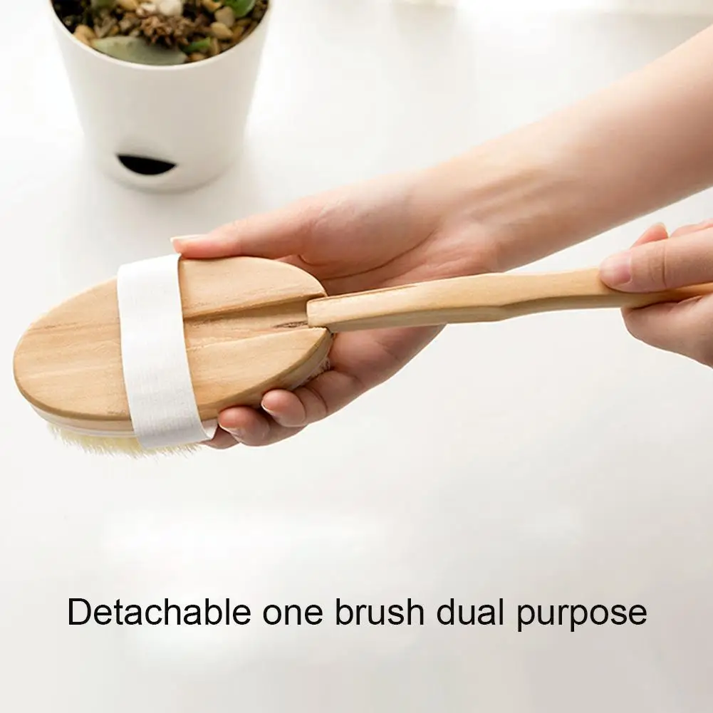 ขนแปรงธรรมชาติ Back Scrubber แปรงอาบน้ําที่ถอดออกได้ยาวแปรงอาบน้ํา Exfoliating Body Massage แปรงอาบน้ํา