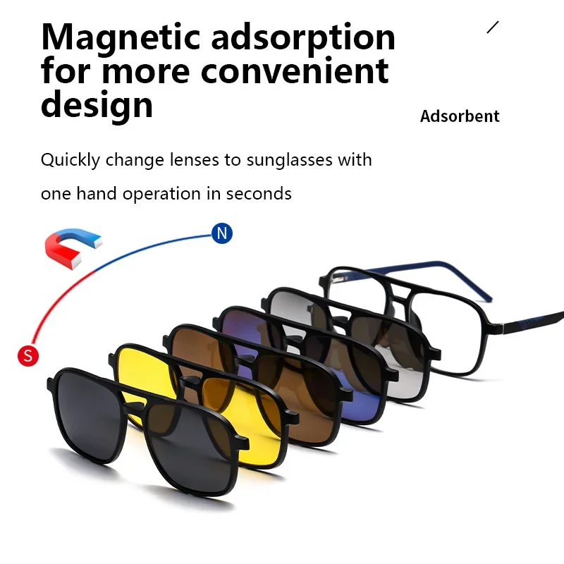 6 In 1 Spectacle Transparent Frame Men Women With 5 PCS Clip On Polarized Sunglasses Magnetic Glasses Male Computer Optical 3306