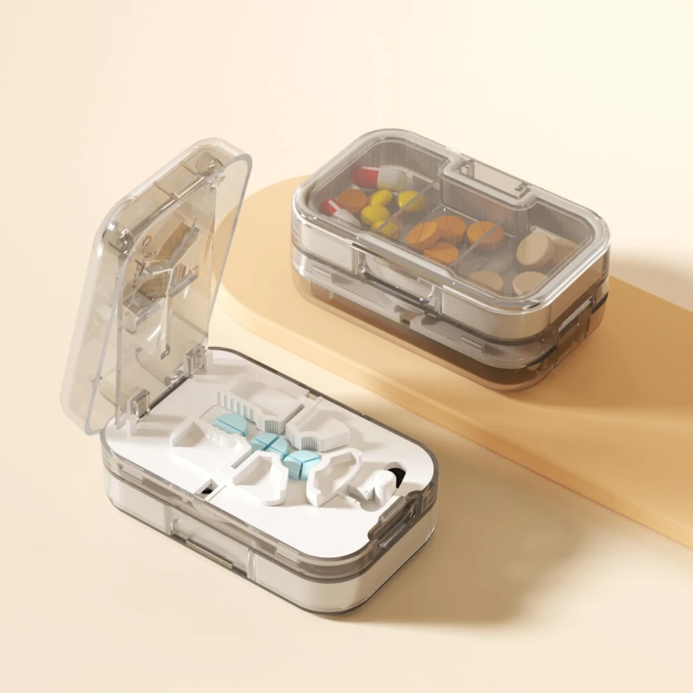 Multif Pill Splitter with Storage Compartment 1/2 1/3 1/4 Precise Pill Cutting Portable Medicine Organizer with Storage Bottle