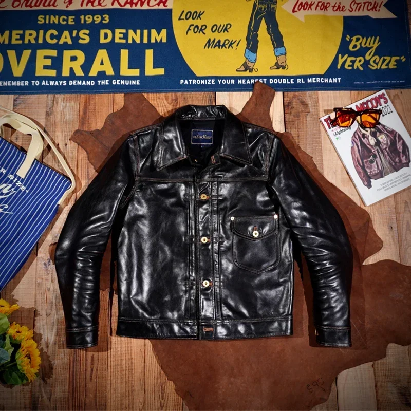 Blunt Razor American Retro 506XX Tea Core Horseskin Leather Jacket Men's Denim Jacket Hu Ge with Overalls Lapels Slim Leather