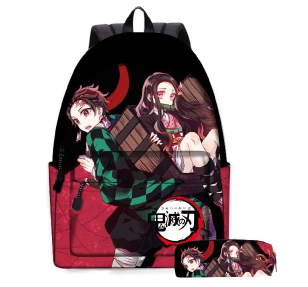 

Набор рюкзаков и пеналов Demon Slayer с Танджиро и Незуко, изготовлен из холста.