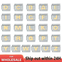 Retro Personality Module Bracelet A-Z 26 Letters Charm Italian Links Fit 9mm Bracelet Stainless Steel Jewelry DIY Making