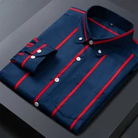 Camisas a rayas para hombre, camisa Formal informal estampada a cuadros, manga larga, ajustada, con botones, camisa de vestir de oficina y negocios para hombre, M-5XL
