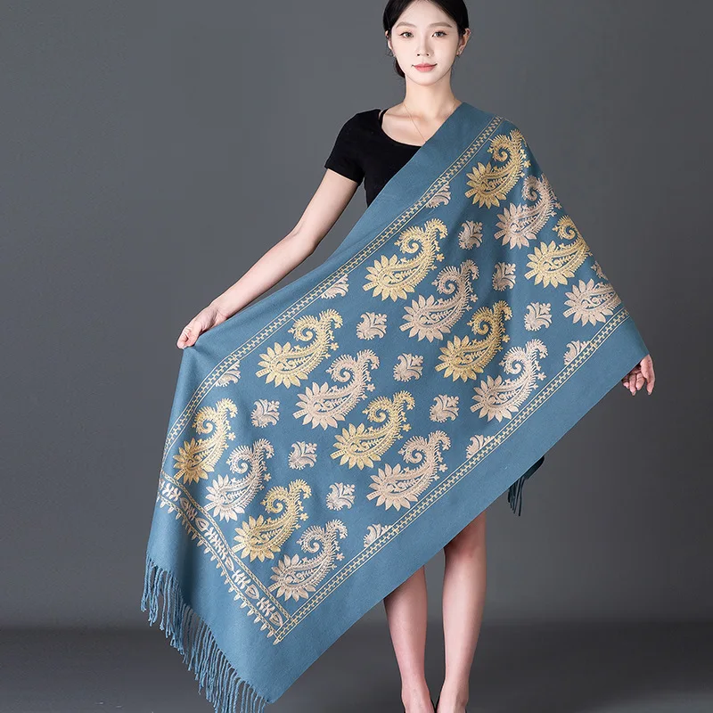 Soft Embroidery Flower Pashmina Mujer Bufanda Soft Embroidery Flower Pashmina Mujer Bufanda Echarpes Warm Poncho Kerchief