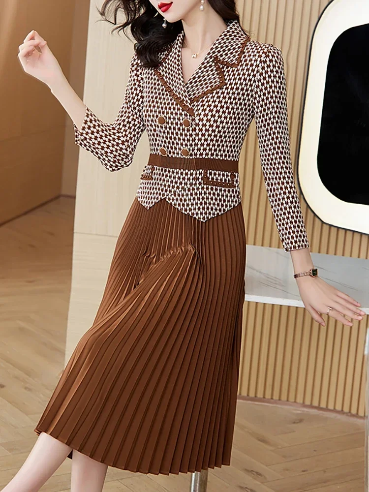 New Black Patchwork Plaid Bodycon Prom Clothes Women Elegant Office Lady Autumn Winter Korean Vintage Hepburn Dresses XQ320