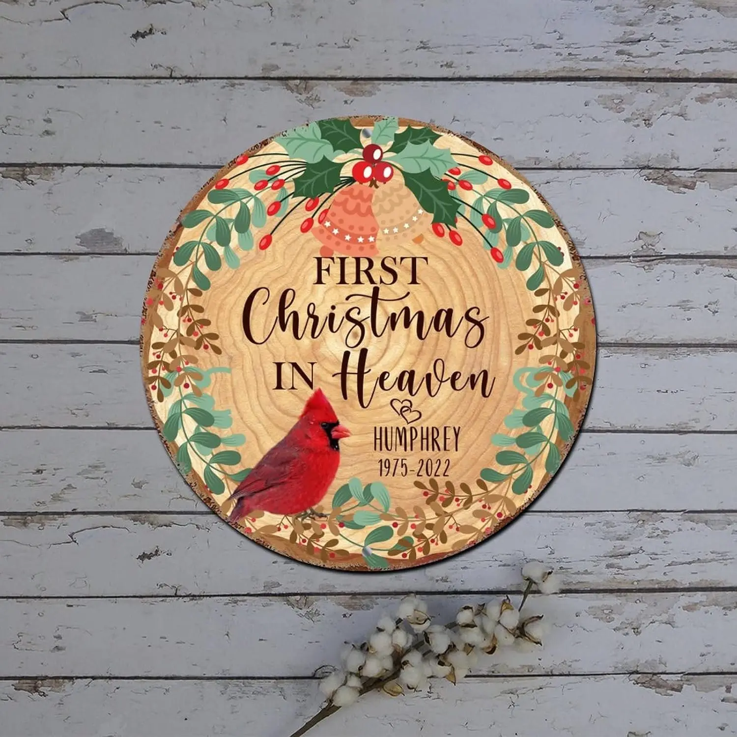 Metal Tin Christmas Signs First Christmas in Heaven Cardinalis Poinsettia Round Metal Tin Sign Christmas Cabinet Decorations Ret