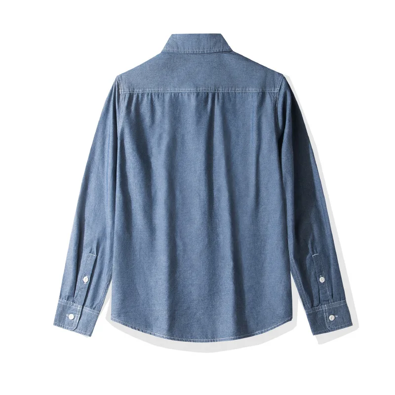 OKONKWO Jugend-Chambray-Oxford-Langarmhemd im europäischen Stil, Outdoor, Trekking, Klettern, Reisen, Sport, Western-Bluse, Arbeitskleidung – Detail 13