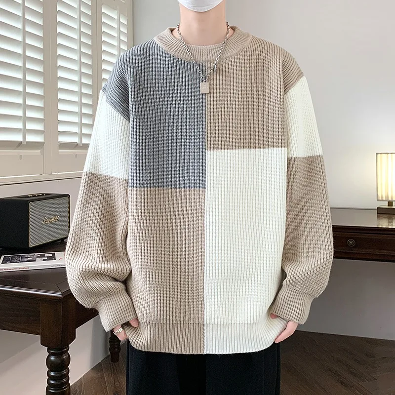 Mens Knitted Crew Neck Sweater Thick Warm Casual Slim Fit Couple Outerwear Autumn Winter Long Sleeve Knitwear