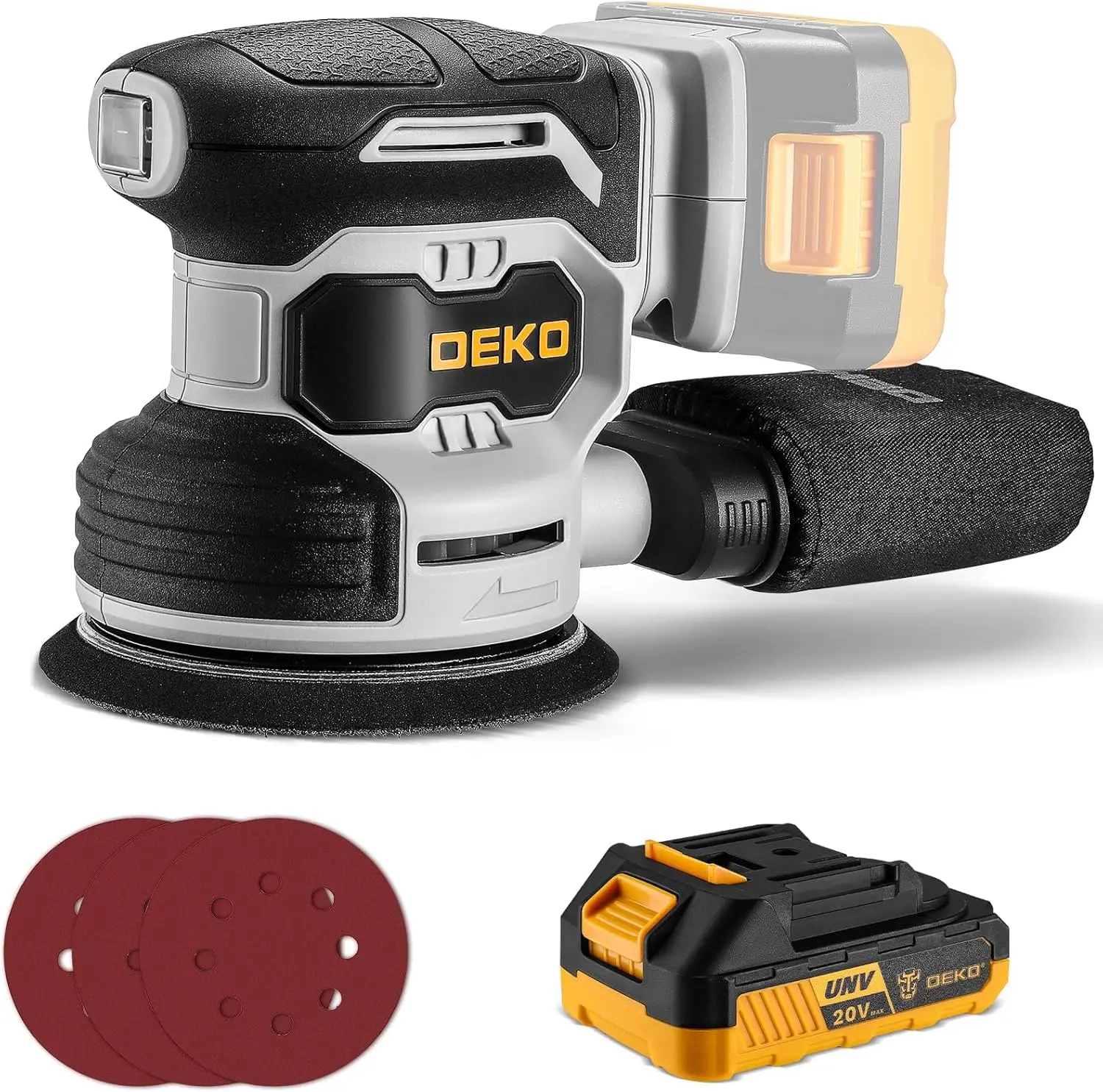 

Cordless Orbital Sander 20V Random Orbit Sander 5 Inch Power Palm Sander with Battery Charger Dust Collector 16 Sanding Discs