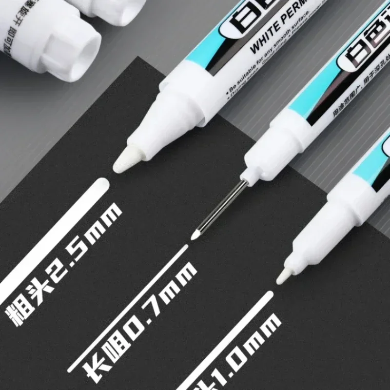 Stylo marqueur blanc étanche 0.7/1.0/2.5mm, bande de roulement de peinture, stylos environnementaux, peinture de pneus de voiture, papeterie Graffti, fournitures scolaires