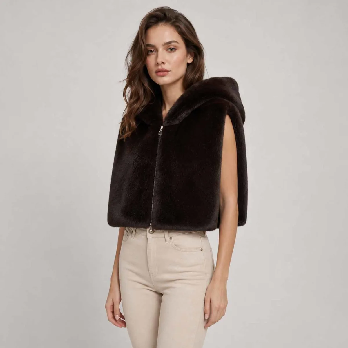 IG 2026 New Women Big Lapel Faux Fur Short Coat Thick Warm Fluffy Loose Long Sleeve Solid Color Winter Outerwear Jacket