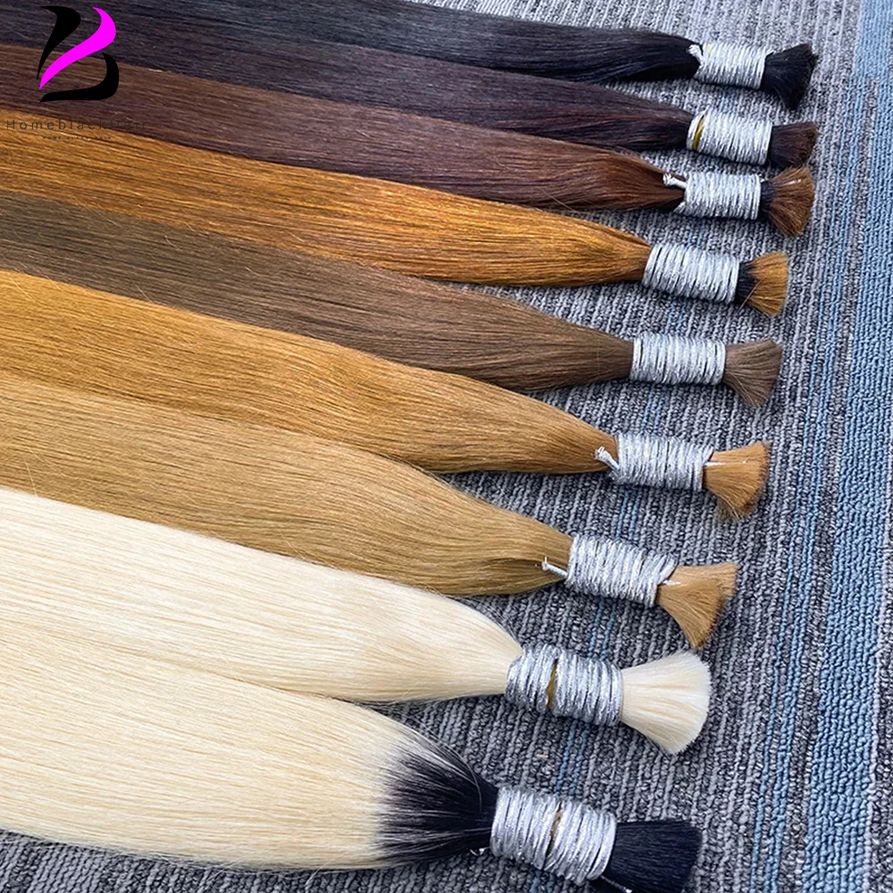 No Weft 100% Real Human Hair Bulk Hair Machine Made Virgin Remy Straight Hair Bulk 12-30inch 100g Natural Blonde Hair Extension