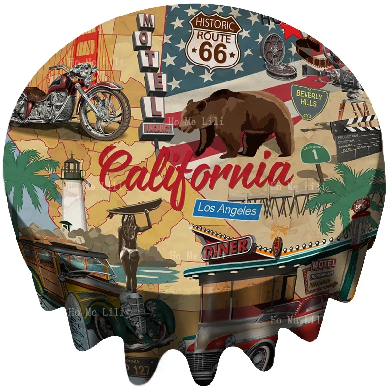 Fondos de Ruta 66 de EE. UU. Para fotografía, Motor de coche antiguo, fondo Retro americano de California, mantel redondo de Ho Me Lili