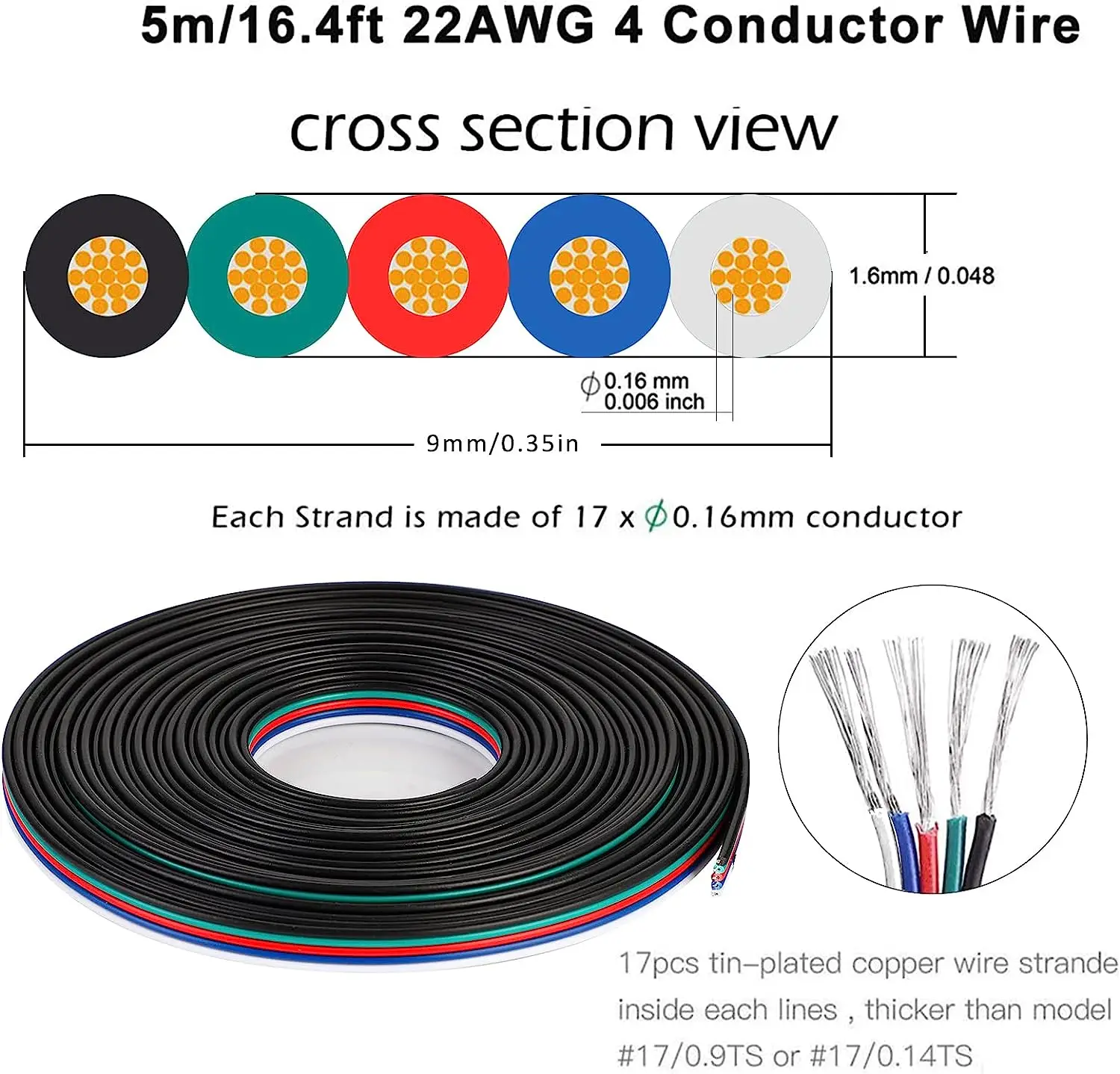 5Pin RGBW Wire Electronic Extension Cable 22AWG Connection 5M 10M 50M 5 Core Power Cord 300V For RGBW LED Strip Light