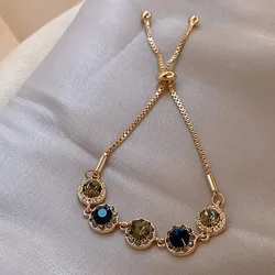 Luxury Blue Color AAA Zircon 18K Gold Plated Bracelets for Women 2023 New Fashion Vintage Bracelets Wedding Party Jewelry Gift