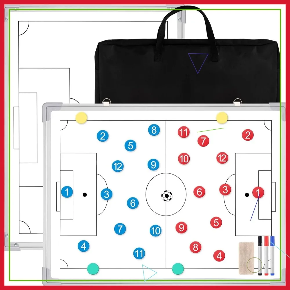 

36x24 Inch Magnetic Soccer Coaching Board Double-Sided Dry Erase Tactical Clipboard with Magnets, Markers, Eraser, and Bag
