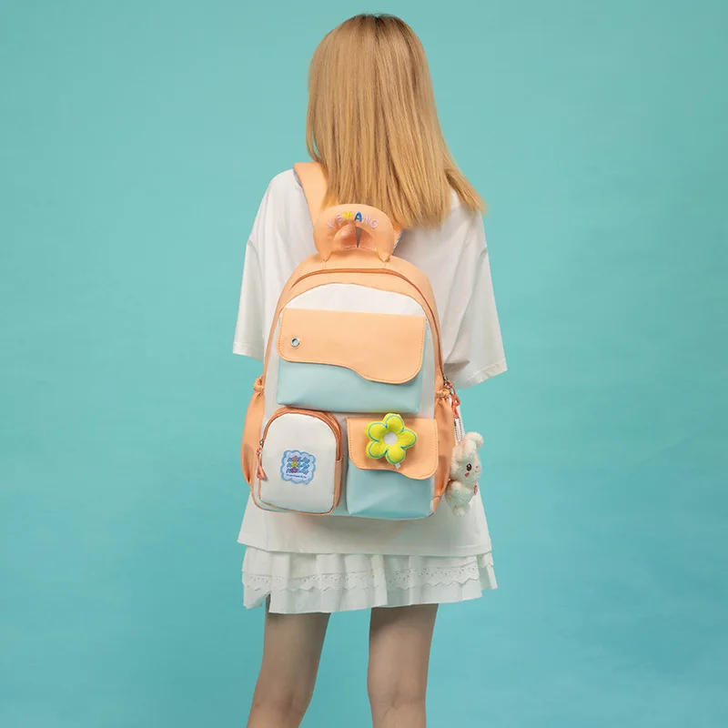 Tas ransel untuk anak perempuan mode baru 2023 tas Solid pegangan lembut ritsleting pegangan lembut tas Shool kasual indah manis