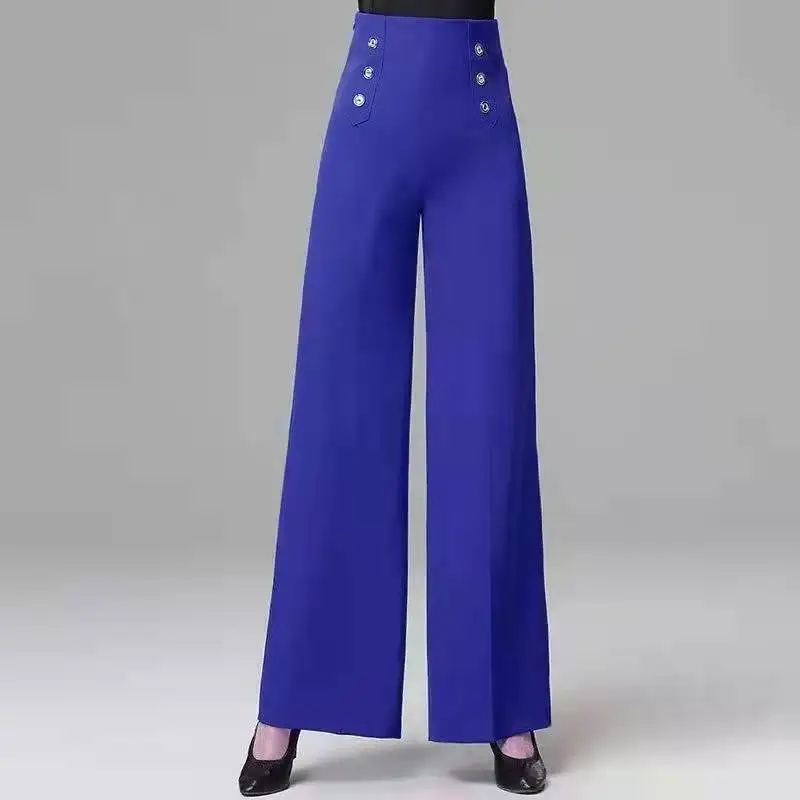 

Spring and Autumn Women's High Waist Wide Leg Pants Solid Button Bright Line Decoratio Loose Office Lady Fashion Casual Pants