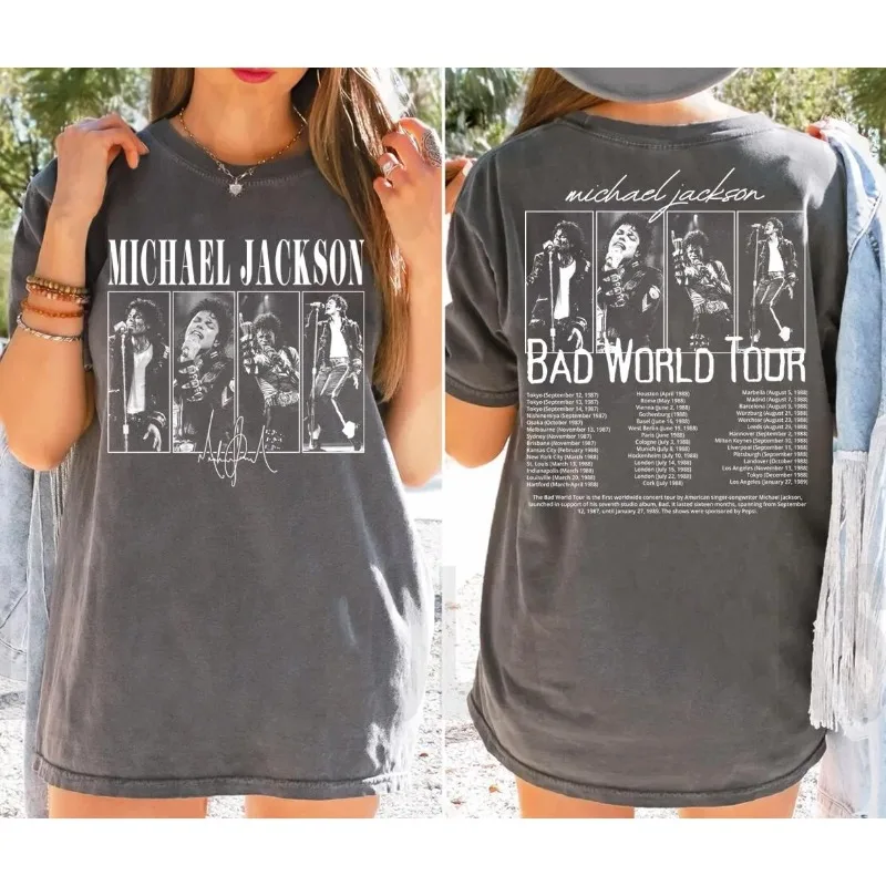 Michael Jackson Shirt Vintage 90er T-Shirt, Bad World Tour 2-seitiges Grafik-T-Shirt, King of Pop Konzert-Outfit – Detail 6