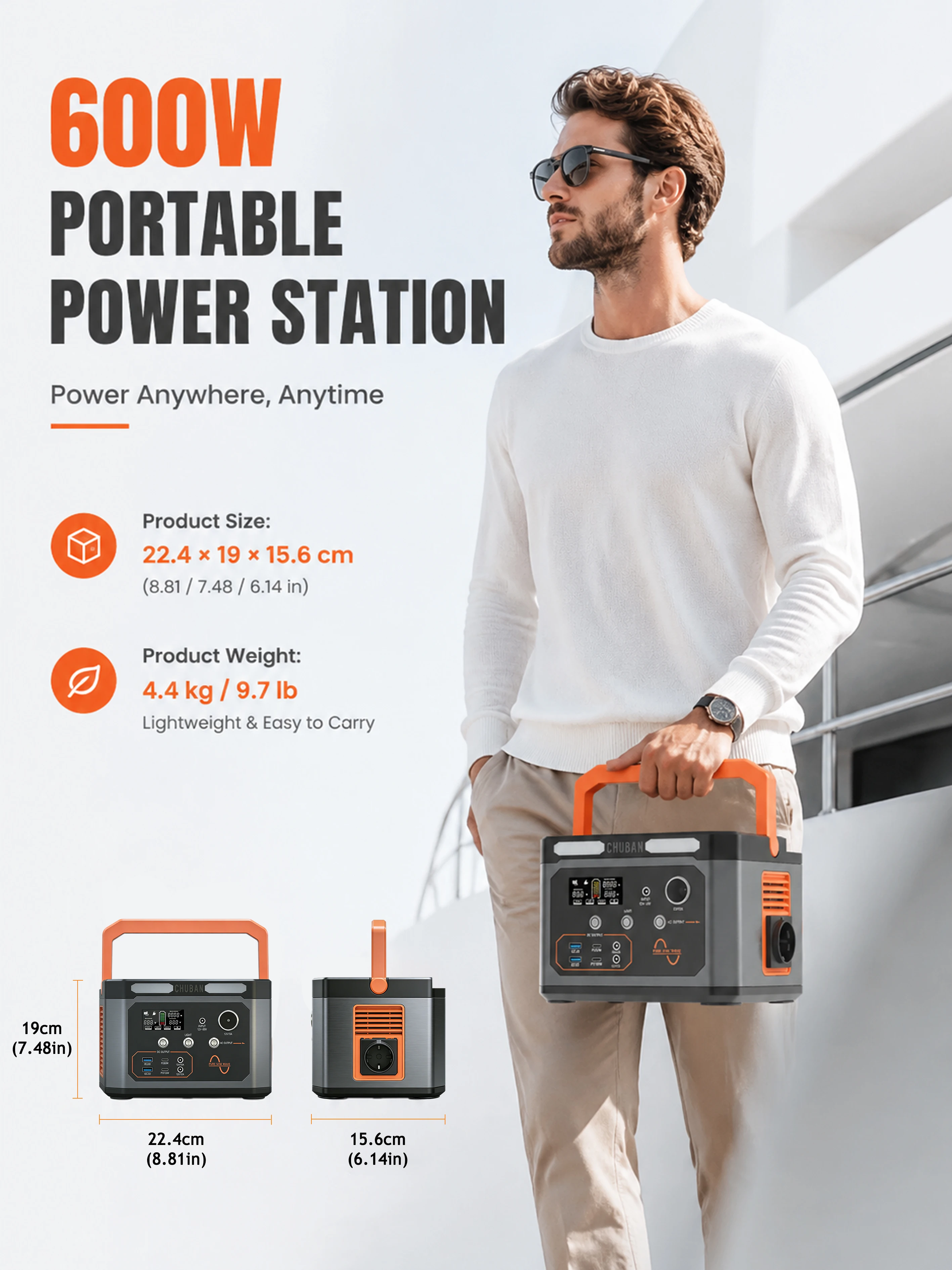 300Wh Tragbare Powerstation 600W Ausgangsleistung Solar Aufladbare Energiespeicherbatterie mit AC DC USB-Anschlüssen für Outdoor Camping Notstromversorgung Reisen Zuhause Wohnmobil Netzunabhängige