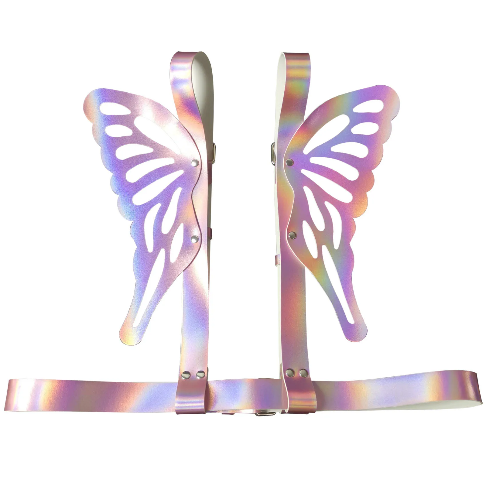 New PU Leather Angel Butterfly Wings Back Strap with Laser-cut Multi-color Reflective Body Restraint Shoulder Strap