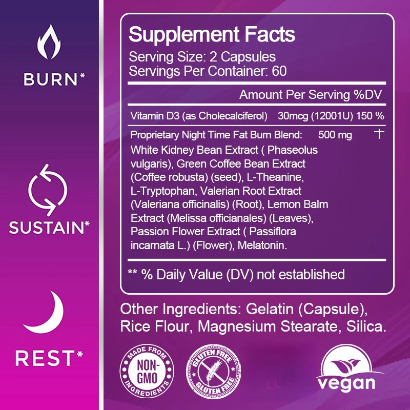 كبسولات عملية التمثيل الليلية - تدعم عملية التمثيل الغذائي الصحي، وتعزز إنتاج الطاقة وتحسن الامتصاص - 120 كبسولة #2
