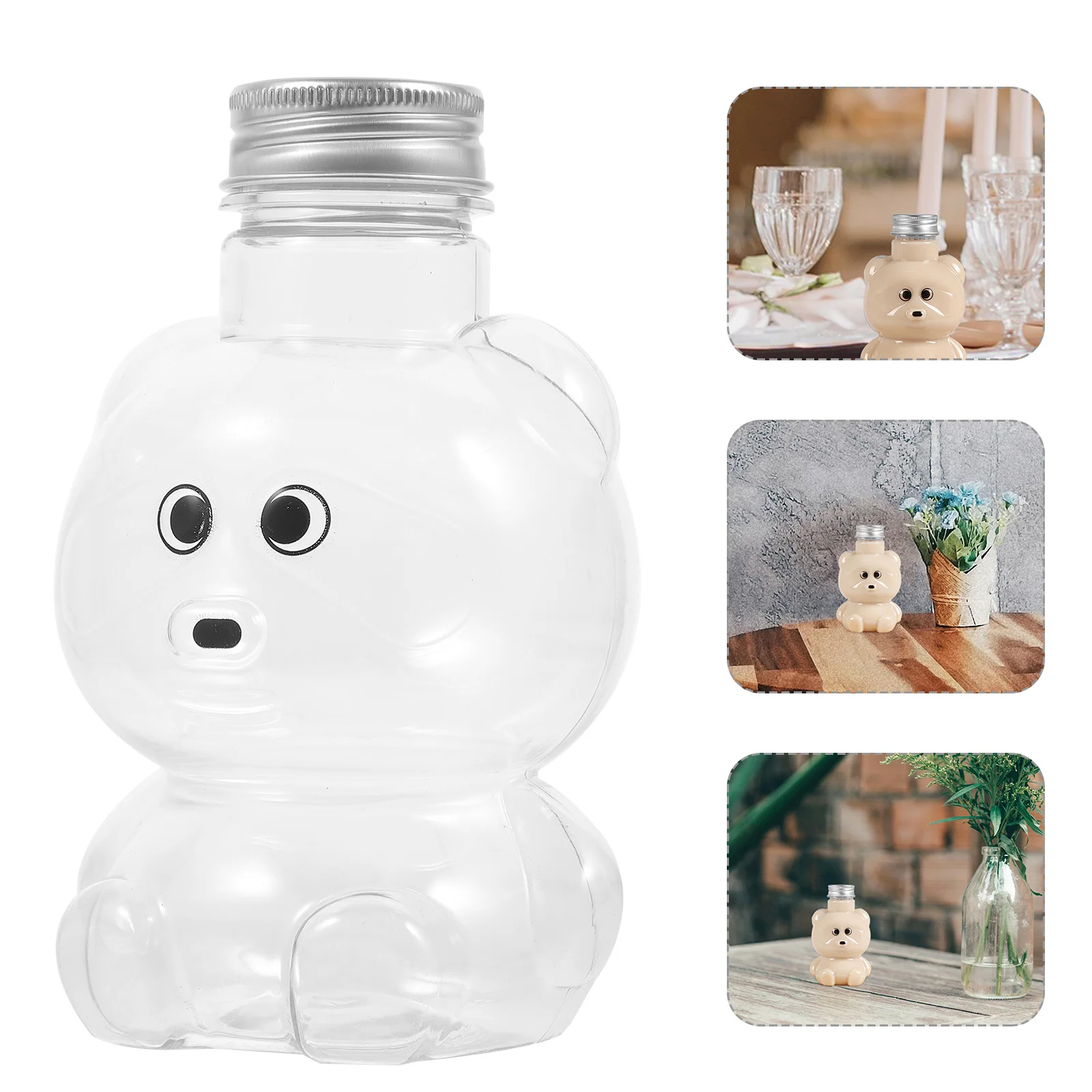 4 Stuks Dierlijke Vorm Plastic Sap Flessen Helder Lekvrije Kleine Melk Thee Pot Honing Opslag Sap Fles Melk Thee potten
