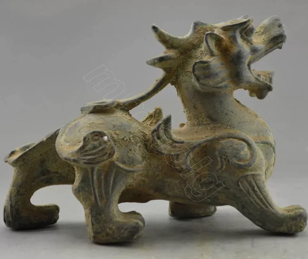 Old earth Terracotta Copper Bronze Carved Dragon Kirin Pixiou hikyuu Statues