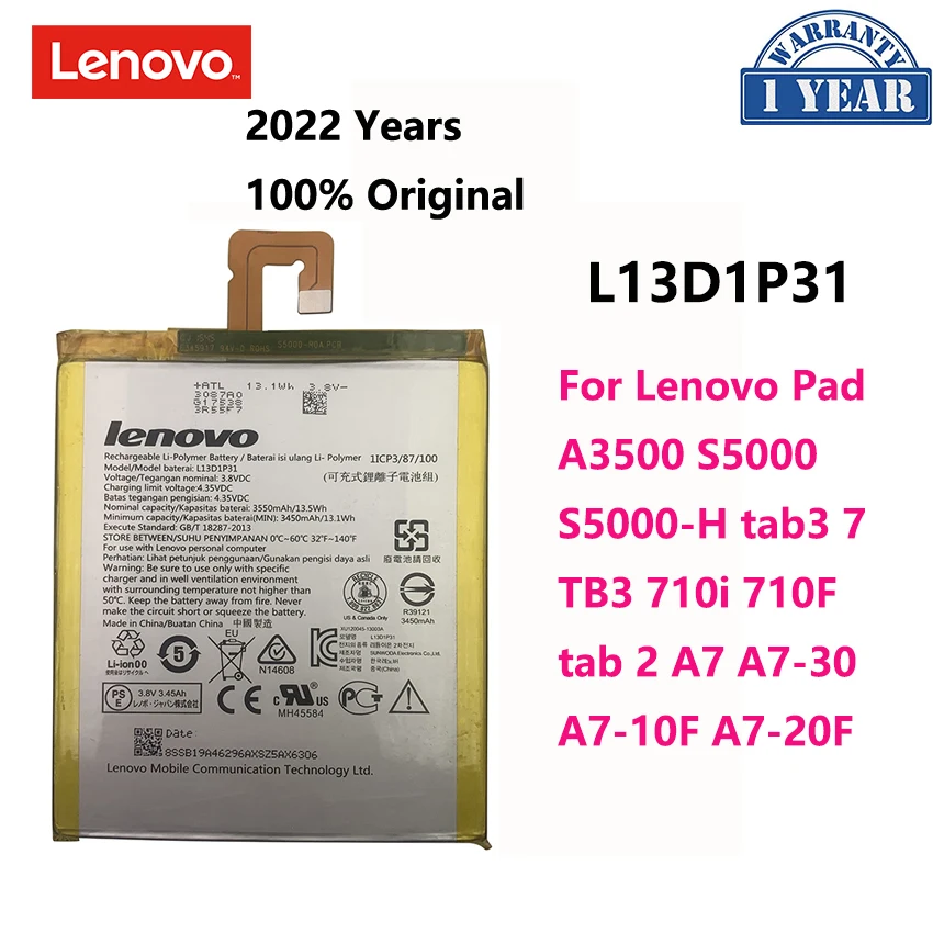 

100% Original L13D1P31 Battery For Lenovo Pad A3500 S5000 S5000-H tab3 7 TB3 710i 710F tab 2 A7 A7-30 A7-10F A7-20F Batteries