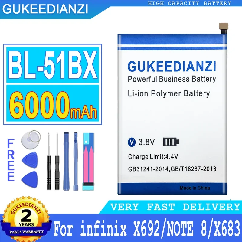 

Mobile Phone Batteries 6000mAh BL-51BX For infinix note 8 8i X692 X683 X682B HOT 10 hot10 Note8 Cellphones Portable Battery