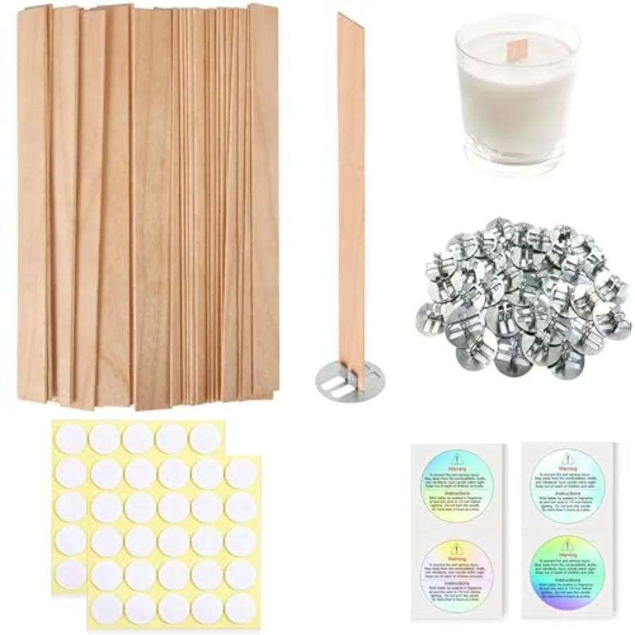 

200 Pcs Thicked Wood Candle Wicks for Candle Making, 5.1 X 0.51X 0.06 Inch Upgrade Wood Wicks, Wooden Wicks Box Includes Iron S