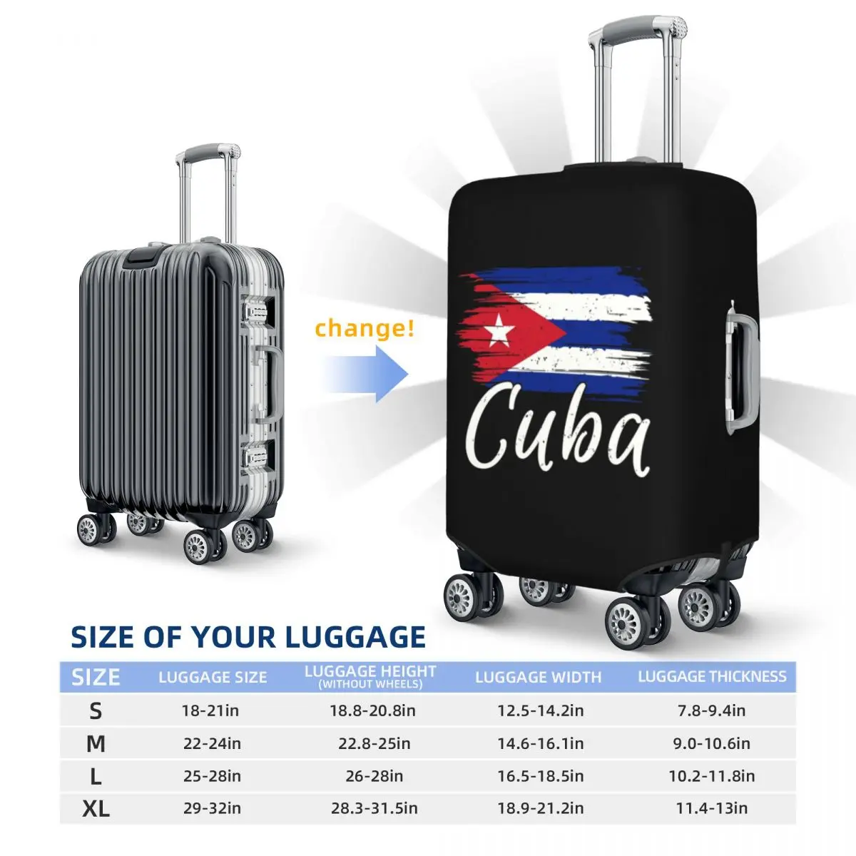 Custom Cuba Cuban Havana Flag Luggage Cover Funny Cuban Patriotic Suitcase Protector Covers Suit For 18-32 inch