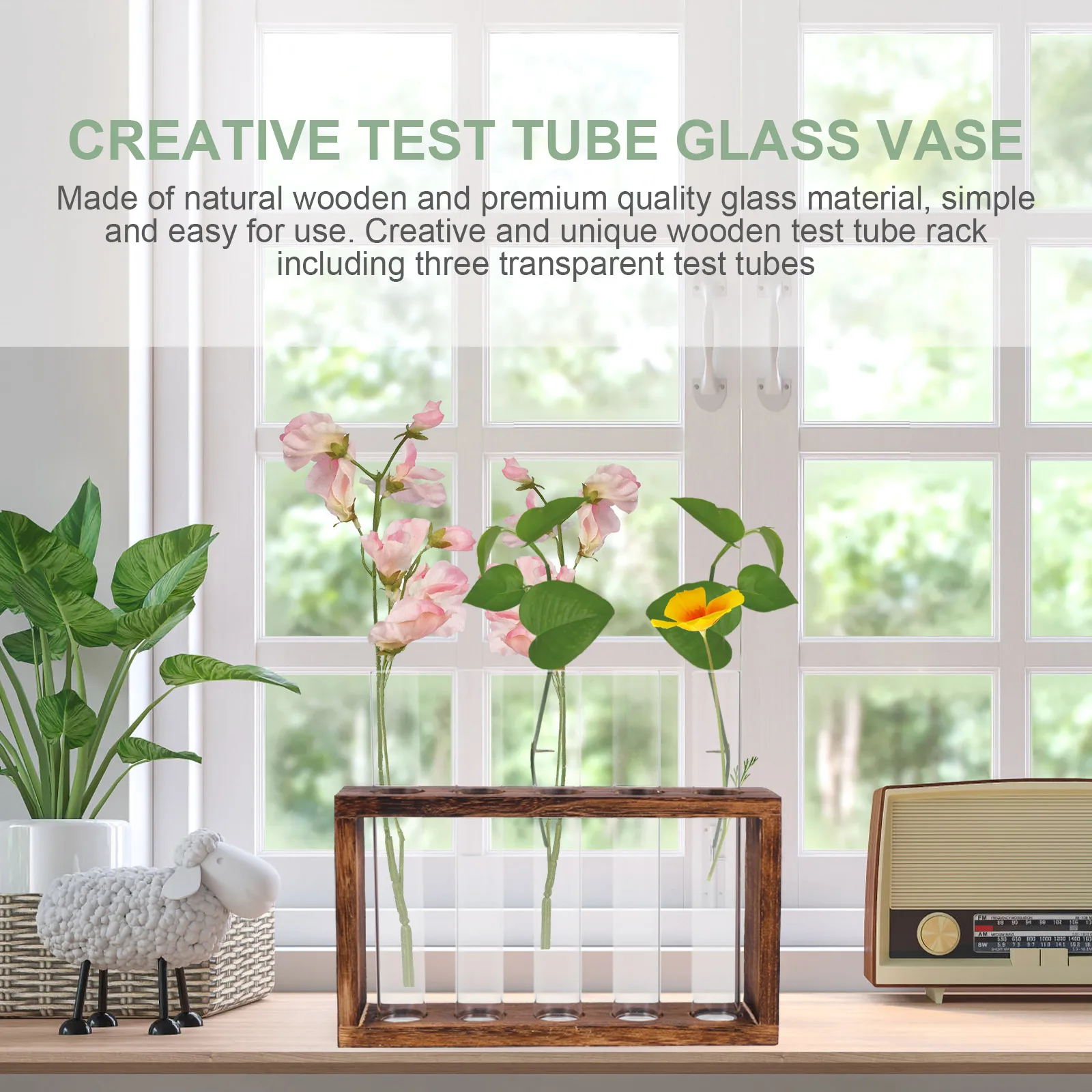 

Test Tube Vase Plant Terrarium Flowerpot Hydroponic Planter Home Glass Vases Wood