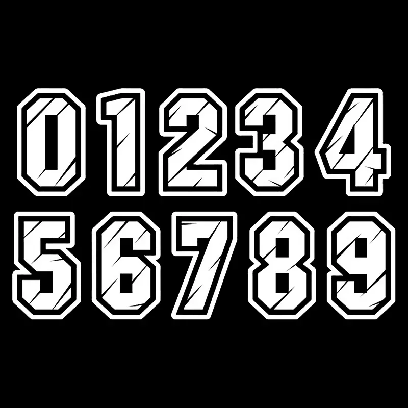 สติกเกอร์รถไม่มีตัวเลขพื้นหลัง0 1 2 3 4 5 6 7 8 9หมายเลขหมวกกันน็อคแข่งรถไวนิลสติ๊กเกอร์อุปกรณ์เสริมรถจักรยานยนต์