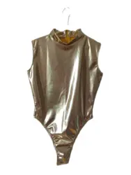 Gold Shiny metallic Night Clubwear High Cut Bodysuit Catsuit Thong Sexy Bodysuit Stage Performance Costume