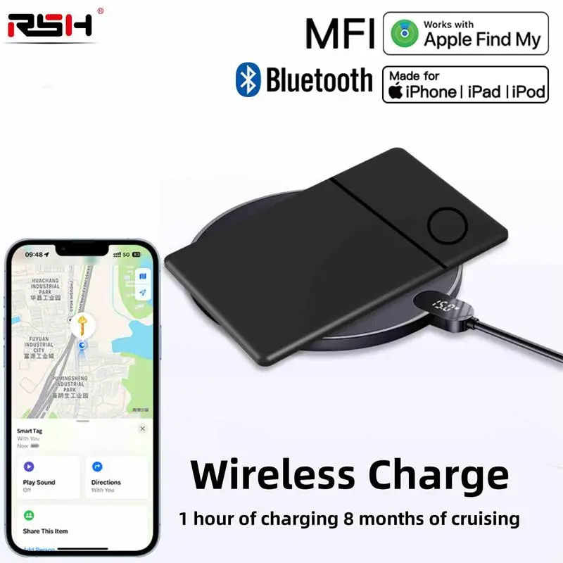 RSH Rechargeable Smart Anti-Loss Card Finder Support Wireless Charge GPS Bluetooth Tracker Locator Finder For Apple Find My APP