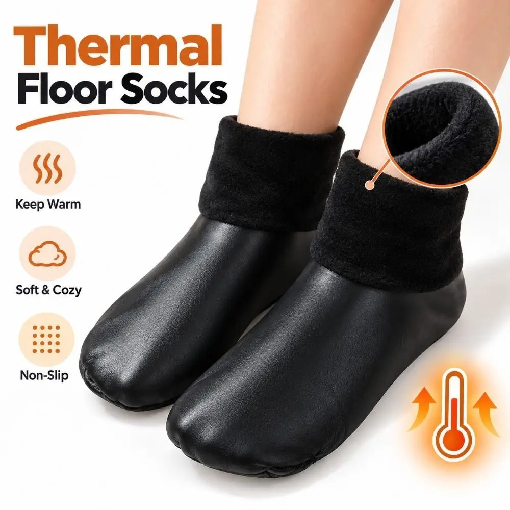 New Thickened Thermal Floor Socks Fleece Lined Waterproof Winter Thermal Socks Leather Non-Slip Bottom High Tube Socks Men Women