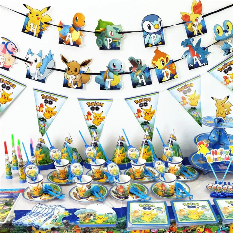 TAKARA TOMY Pokémon Kids Birthday Theme Disposable Tableware Set Pikachu Foil Balloons Baby Shower Party Decorations Supplies