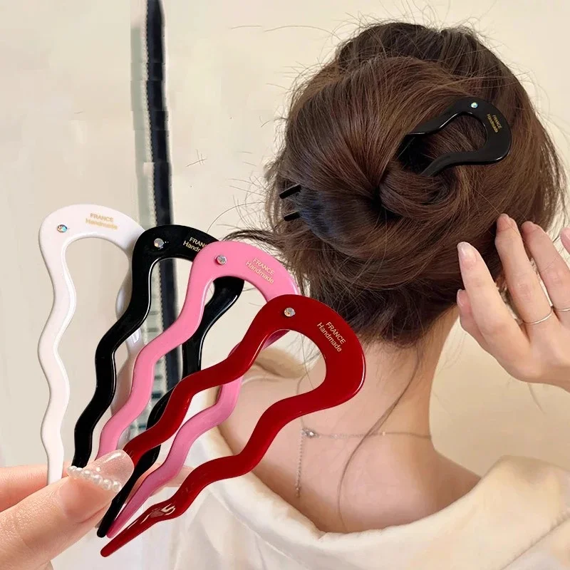 U-förmige Haargabel, modische Schildpatt-Acetat-Acryl-Haarnadel, geometrische Kopfbedeckung, Haarstäbchen für Damen und Mädchen, Haarschmuck