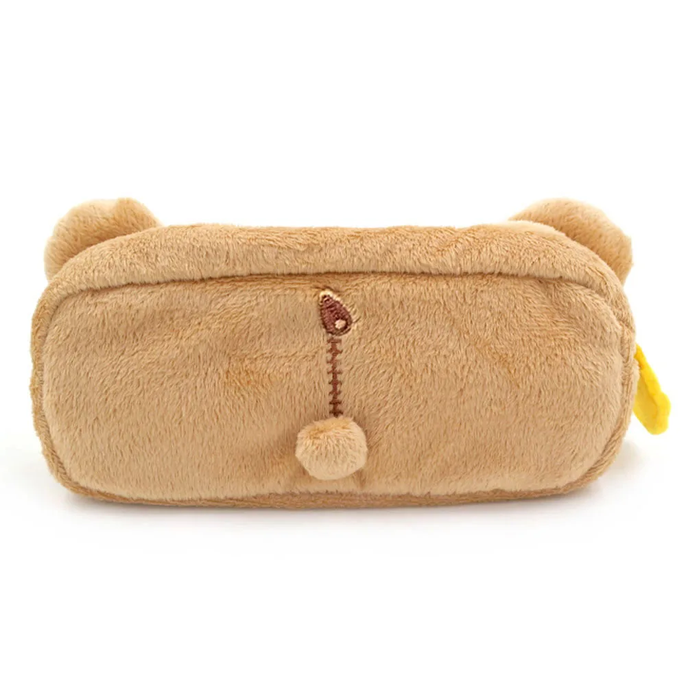 Cute Rilakkuma Bear Face Plush Zipped Pencil Case for Girls Kids School Pencil Pouch Makeup Cosmetic Container Organizer Pen Bag