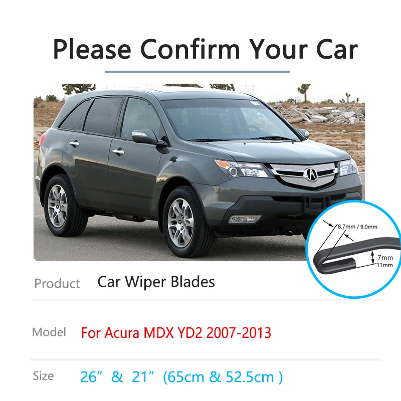 For Acura MDX YD2 MK2 2007 2008 2009 2010 2011 2012 2013 Front Rear Back Wipers Blades Windshield Auto Accessories U J Hook Arm