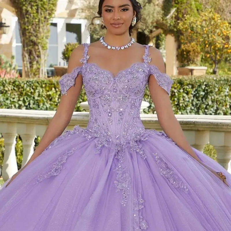 Vestido De quinceañera con apliques De encaje, traje azul con cuentas, escote Corazón, tirantes finos, para baile, 15 Años, 2024